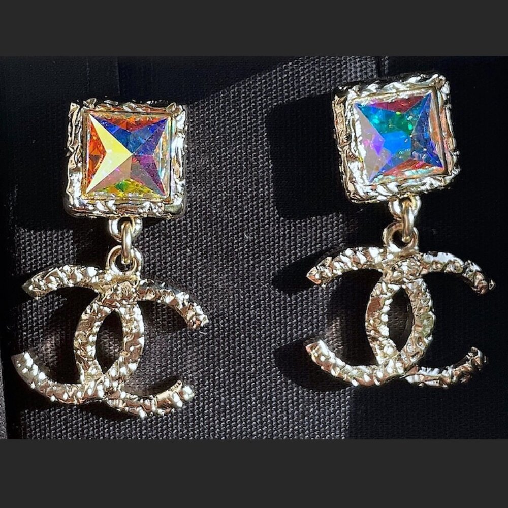 Chanel Iridescent Crystal Logo Earrings - Picture 10 of 11
